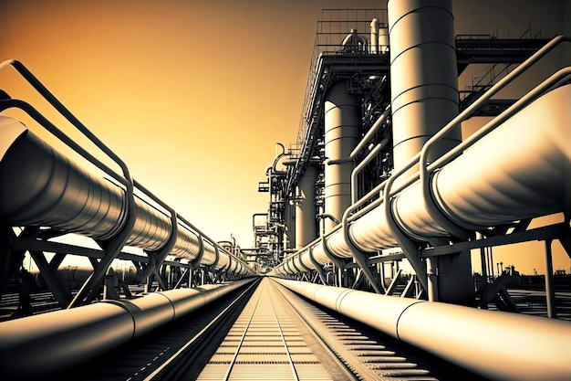 Long pipelines for pumping fuel in large petrochemical industry factory