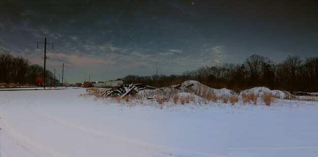 Long railway in the light of the full moon