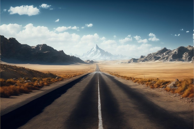 Long road to the mountains Landscape in the realism style Generated AI