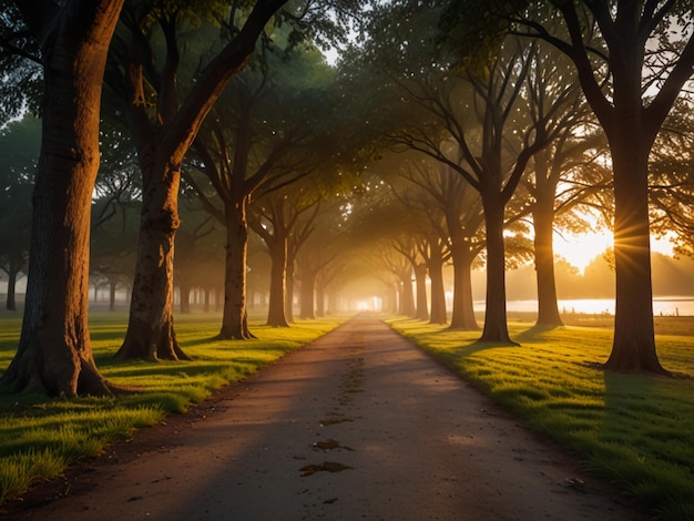 a long road with a tree lined path in the middle