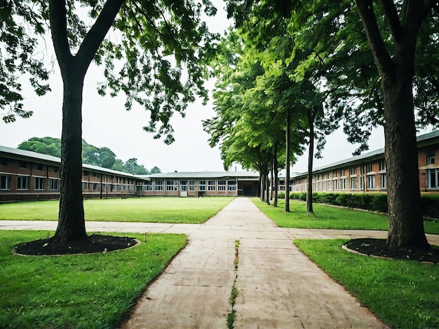 Photo a long row of trees with green leaves on them