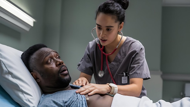 Long shot nurse helping old woman with her coateating food