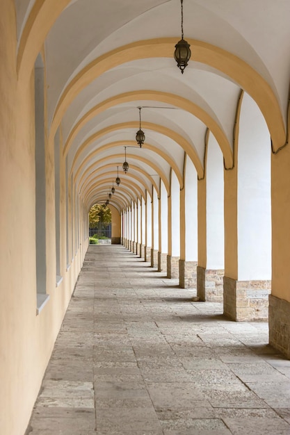 Long street gallery with arches, columns and lanterns