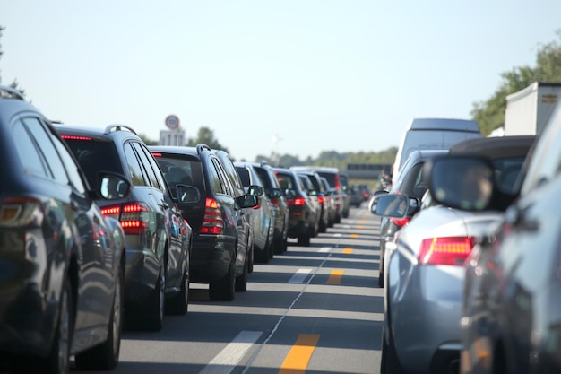 A long traffic jam from many different cars - Photo