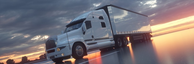 long truck in motion on a highway