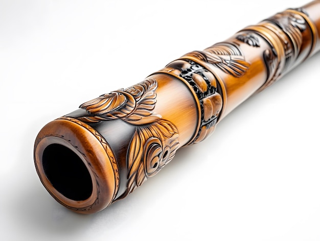 a long tube of brown and gold colored glass with a brown design