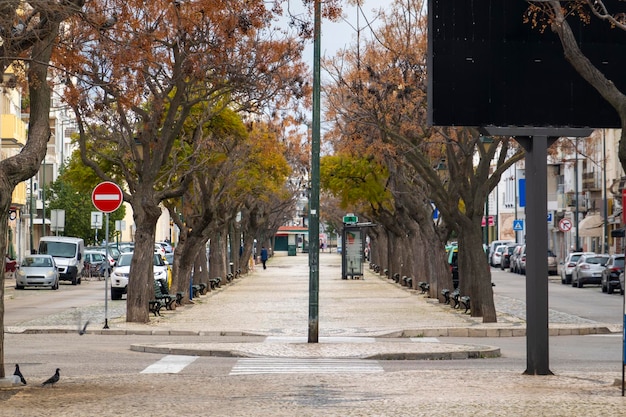 Long view of the Republic avenue on Olhao city