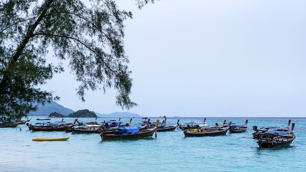 Longtail boat and beautiful ocean of Koh Lipe island, Thailand.