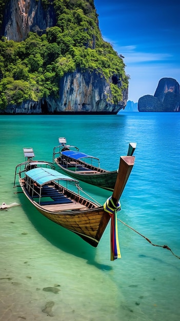 Longtail boats in Phi Phi island Krabi Province Thailand