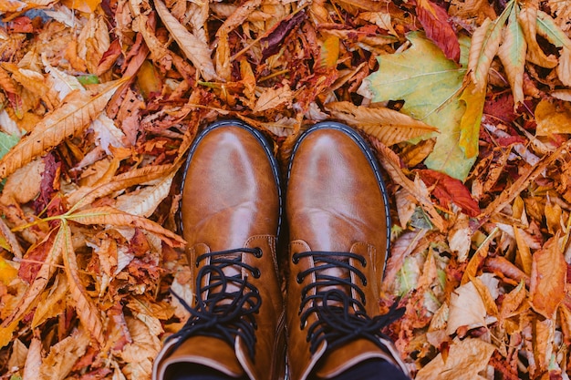 Look down on woman boots.