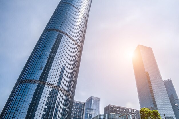 Look up at the towering city buildings