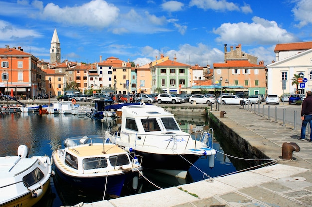 Looking across the marina in Isola Slovenia