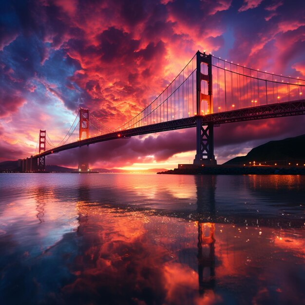 Looking colorful clouds gate bridge picture Generative AI