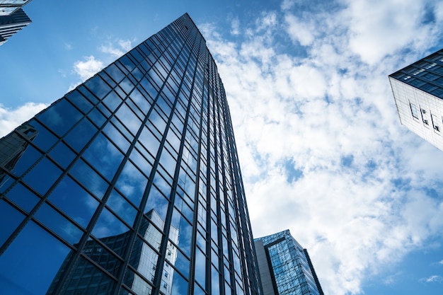 Looking Up Blue Modern Office Building