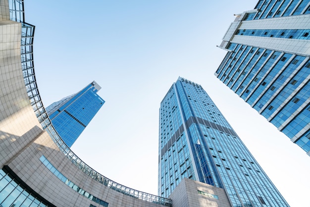 Looking Up Blue Modern Office Building