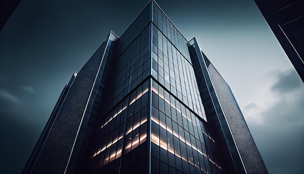 Looking Up Blue Modern Office Building