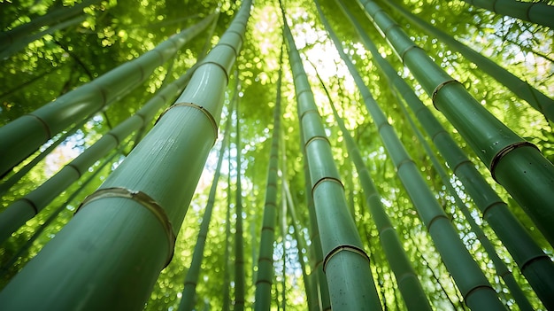 Looking up at a towering bamboo forest you can almost feel the sun shining through the dense canopy