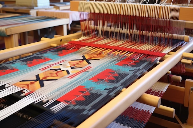 Loom with partially woven navajo rug in progress created with generative ai