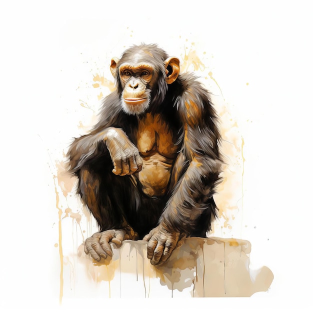 Loose Gestural Chimp Full Body Portrait On White Background