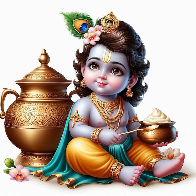 lord baby krishna with a butter pot