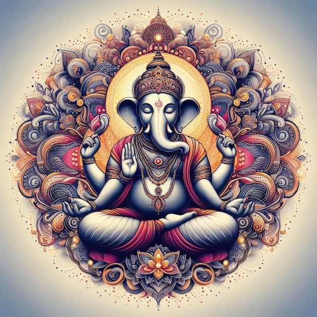 Lord Ganesh deeply immersed in meditation ai generated image