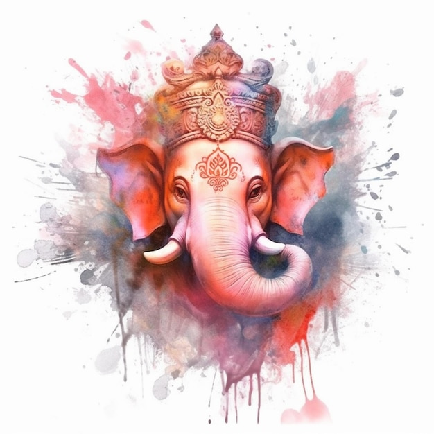 Lord Ganesha face illustration in watercolor effect