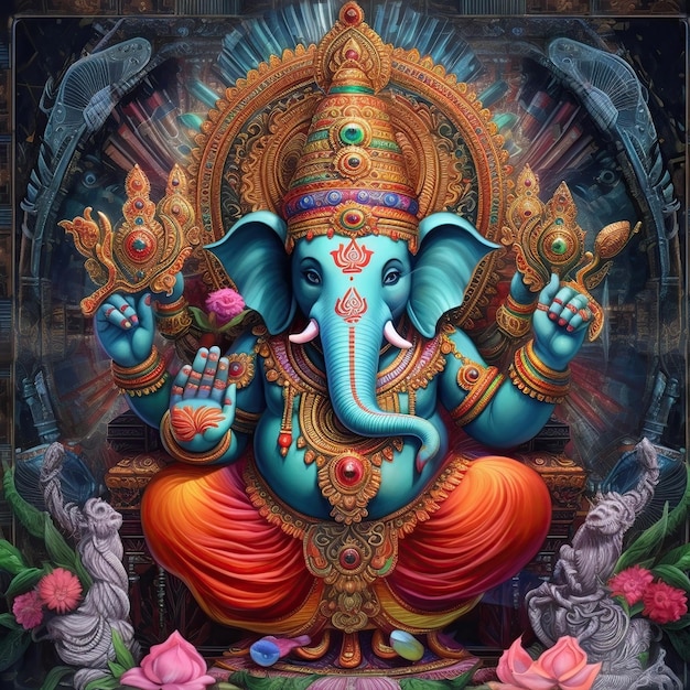 Lord Ganesha is sitting on the throne