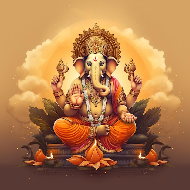 Lord Ganpati on Ganesh Chaturthi background Generative Ai