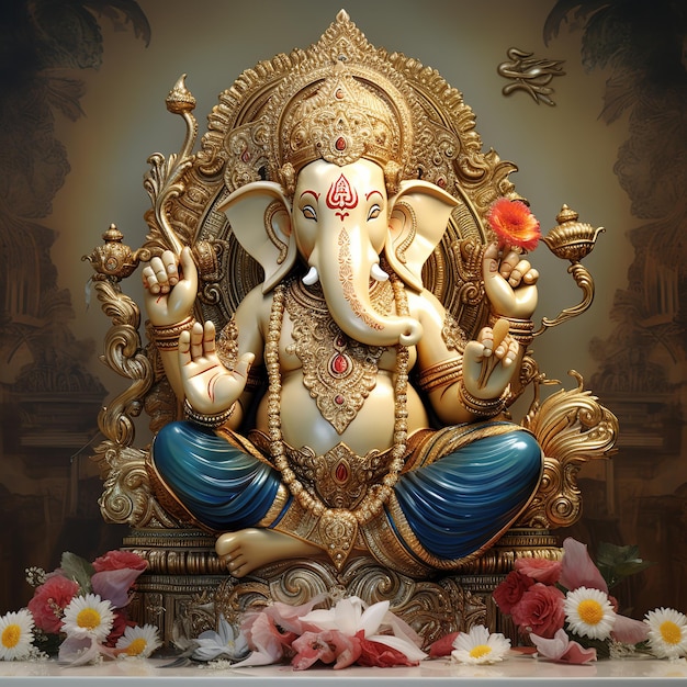 Lord Ganpati on Ganesh Chaturthi background Generative Ai