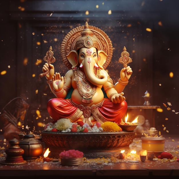 Lord Ganpati on Ganesh Chaturthi background Generative Ai