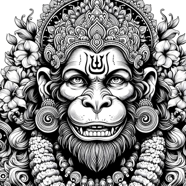 Lord Hanuman digital art black and white