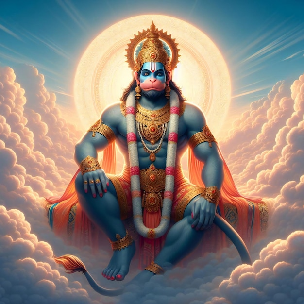 Lord Hanuman Sitting in The Sky Cloud