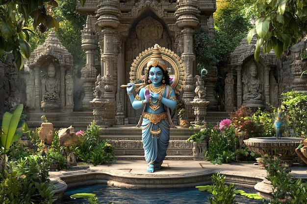 Photo lord krishna at an ancient temple