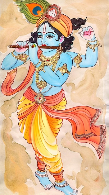 Lord Krishna Playing Flute janmashtami Illustration