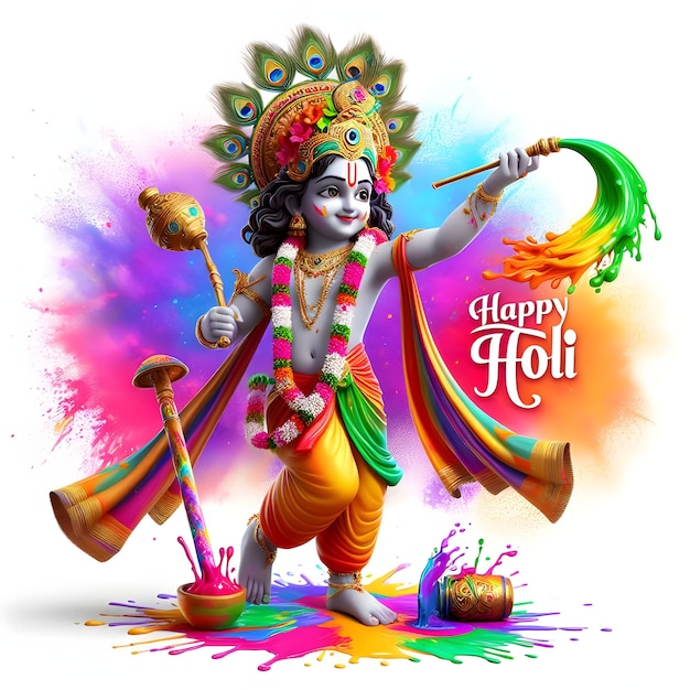 lord krishna playing holi