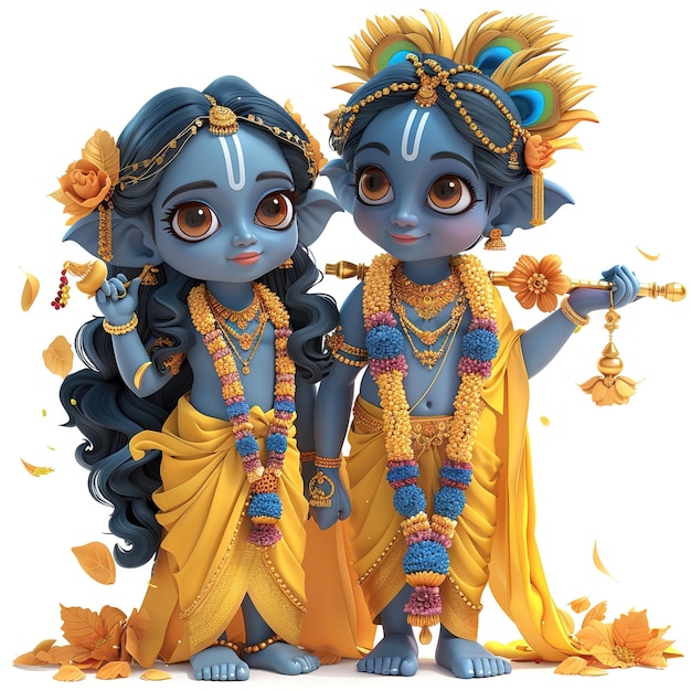 Photo lord radha krishna standing on a white backgrund generative ai