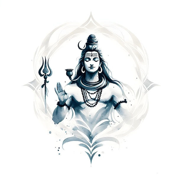 Photo lord shiva minimal watercolor effect painting with calm gesture