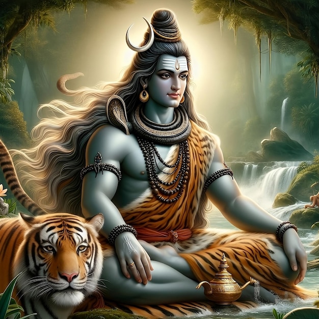 A lord shiva sitting with a tiger Generative Ai