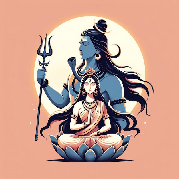 Lord Shiva with parvati images poster illutration