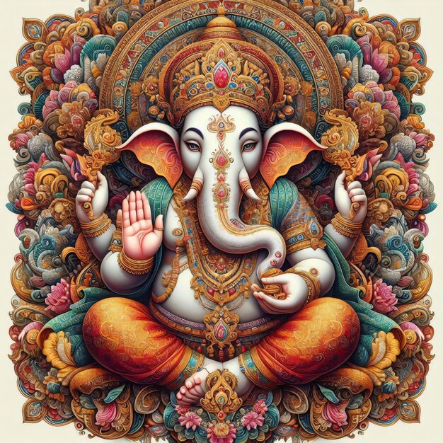 Lord Vinayaka intricately detailed digital painting traditional Hindu art style ai generated