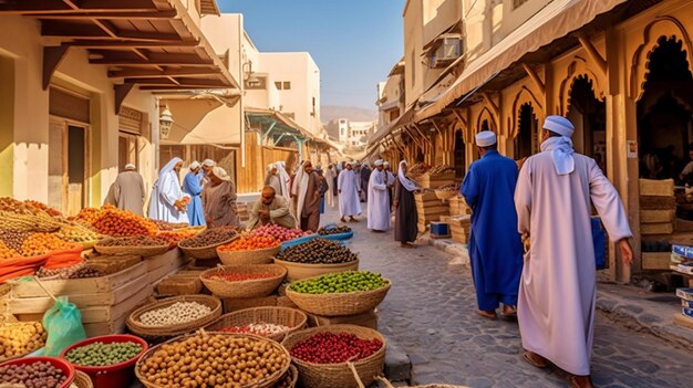 Lose yourself in the vibrant colors and bustling atmosphere of Nizwa Souq This photo captures the l