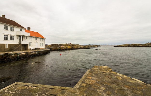 Loshavn, idyllic norwegian costal pirate village with white wooden houses