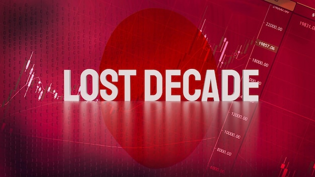 The Lost decade text on Japan flag and business background 3d rendering