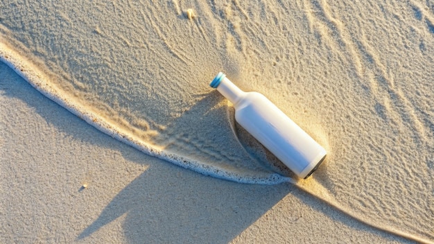 The Lost Message A Bottle With a Blue Cap on the Sandy Shore Generative AI