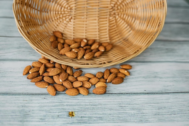 Lot of almonds on a table