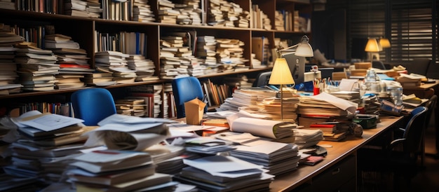 A lot of books on the table in the library Selective focus