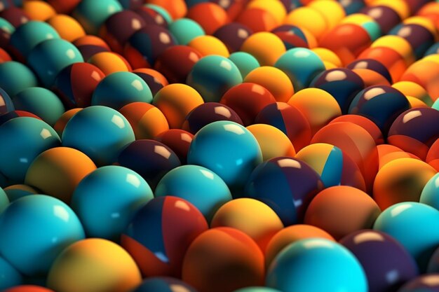 A lot of colorful balls are scattered on a table.