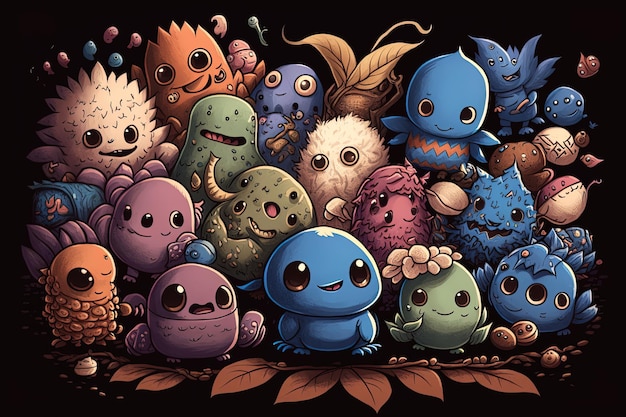 A lot of cute little monsters illustrations