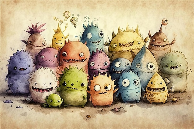 A lot of cute little monsters illustrations