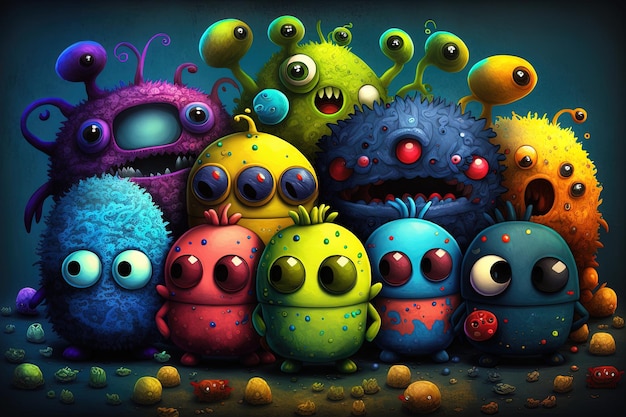 A lot of cute little monsters illustrations